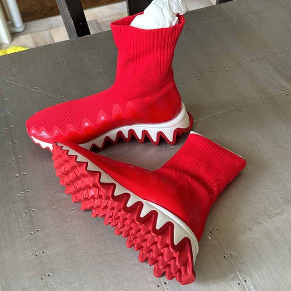 Christian Louboutin sharky sock flat sneaker shark sole red loubi sz 36.5 - Picture 4 of 11